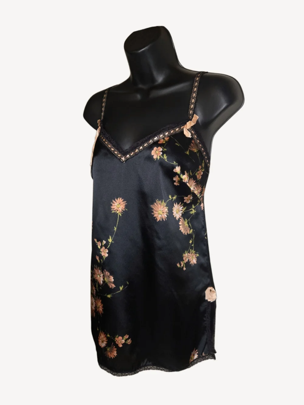 Vintage Christian Dior Black Floral Satin Slip Dress!